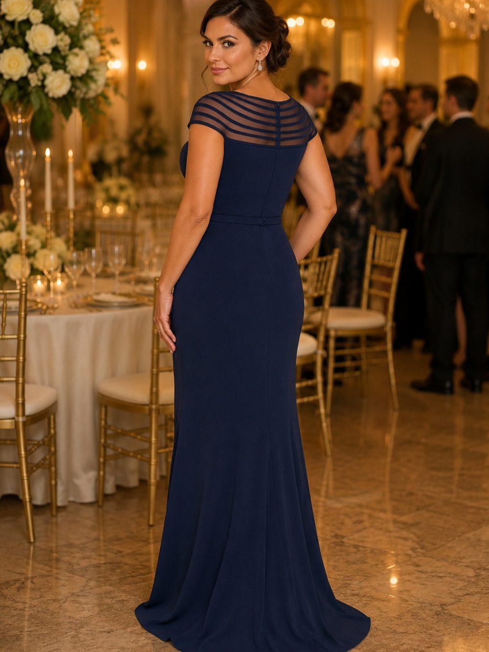 Cameron Blake navy Crepe Column Gown - Picture 2 of 8